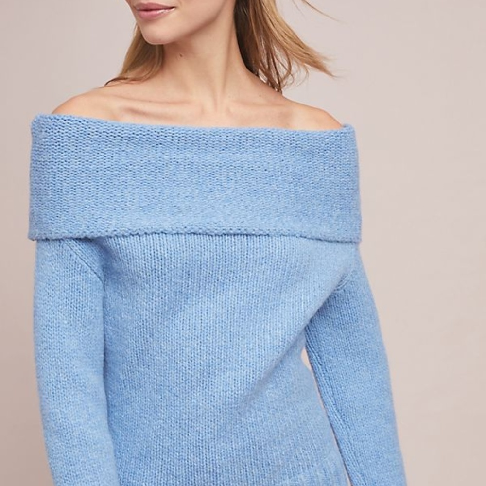 Anthropologie NATALIA Off-SHOULDER Sweater Dream Soft Blue Hamptons Beach NEW
